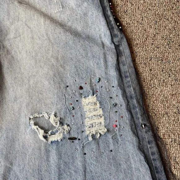 Vtg 90s Jeans Fairy Goth Destress Wide Leg High Rise Women’s S Korea Design Blue - Picture 8 of 13